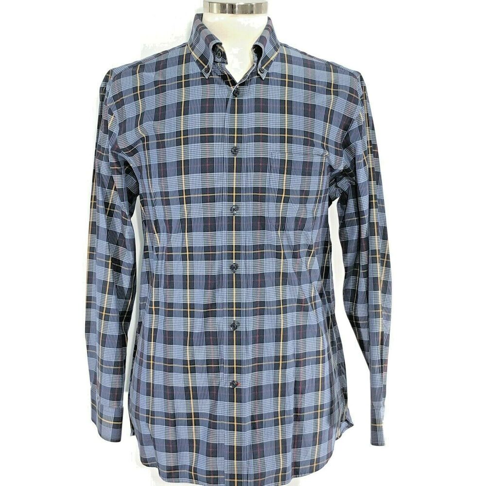 Daniel Cremieux Signature Collection Mens Sz L Dress Shirt Blue Red Yellow Plaid